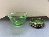 (2)pcs Vintage Green Depression Glass
