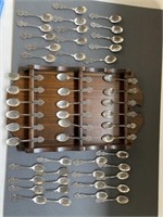 Apprx (50) Souvenir Spoons & Wooden Rack