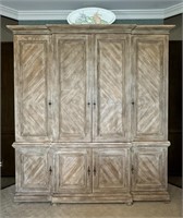 Massive Limewashed Wooden Entertaining Armoire