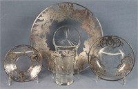 4 pc. Clear Silver Overlay Glassware