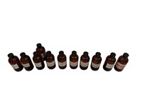Brown Glass Bottles with Labels, Assort. Grp of 11