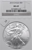 2010 NGC MS69 SILVER EAGLE