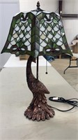 Green Tiffany Style Lamp w/ Peacock Base