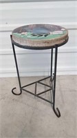 METAL PLANT STAND WITH CONCRETE& STAINED GLASS TOP