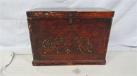 Antique Red Lacquer Painted Trunk Foo Dog Design