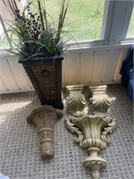 Wood & Wicker Umbrella Stand and Wall Sconces