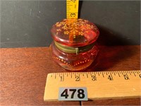 Vintage Cranberry Glass Trinket Box Handpainted