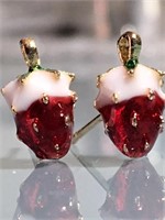 4 VINTAGE HOT RED STRAWBERRY STUD PIERCED