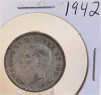 1942 Georgivs VI Canadian Silver Quarter