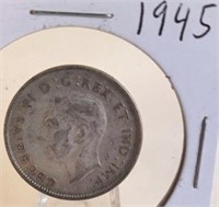 1945 Georgivs VI Canadian Silver Quarter