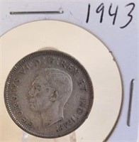 1943 Georgivs VI Canadian Silver Quarter