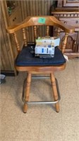 Wooden bar stood w/cushion & contents