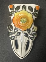 Ceramic wall pocket vase, floral, Made in Japan