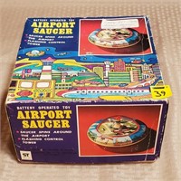 1960's Battery Operated Toy Airport Saucer w/ Box