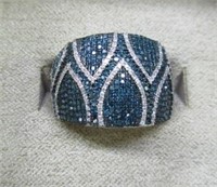 sterling white & blue velvet diamond ring -sz 6