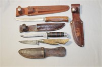 3 Knives and 4 Leather Sheaths(See Desc)