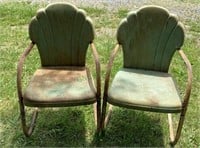 Pair of vintage metal lawn chairs with rocking