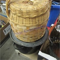 basket, blue canner w/ lid