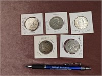 (5) Franklin Half Dollars: