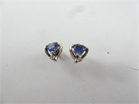 10k Gold Blue Stone Heart Earrings - 1.5g Total
