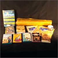 Books, gift wrap, 2" gold-toned mini clock and