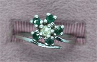 Vtg Uncas 925 Sterling Emerald & CZ Ring Sz 4