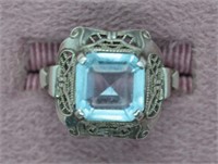 Antique W 925 Sterling Aquamarine Ring Sz 6