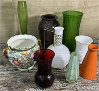 Box Vases, Milk Glass Decanter &