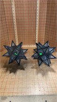Two metal and glass hanging star decor