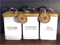 New Tea Coffee & Sugar Canisters w Mango Wood Lids