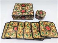 Colorful Vintage Floral Coaster Set & Trinket Box