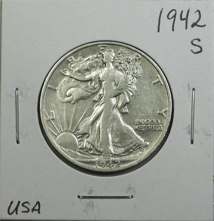 1942-S USA Silver Walking Liberty Half Dollar