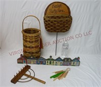 Basket, Candles, Wooden Sign & Buildings