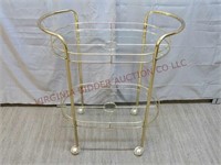 Mid Century Brass Rolling Bar Cart w Glass Inserts