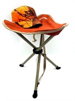 Bass Pro Shops folding stool and blaze orange cam
