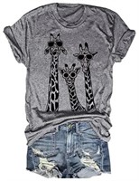 Beopjesk Womens Summer Giraffe Printed T-Shirt Fun