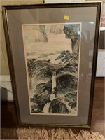 Signed Waterfall East Asian Painting