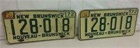 Matching 1972 New Brunswick License Plates