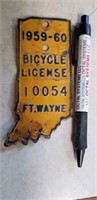 1959 - 60 Bicycle License Plate - Ft. Wayne, IN