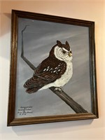 Owl Painting signed "Edna Branch" Vintage Art