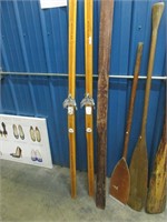 Three vintage snow skis