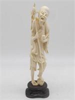 EARLY CARVED IVORY FISHERMAN FIGURE MINT 8" TALL