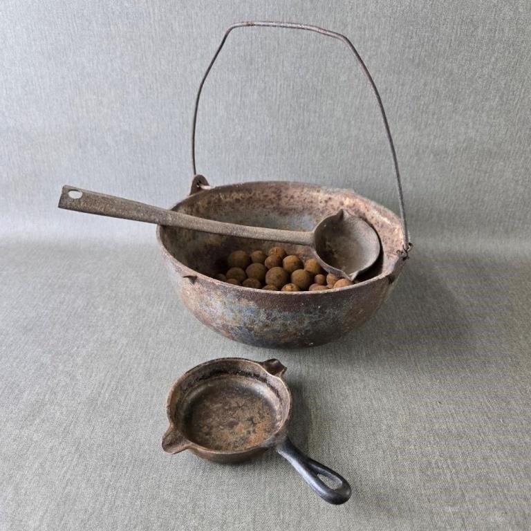 Antique Cast Iron Bean Pot & Ladle/Spoon with a