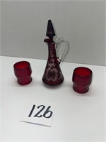 Antique Cranberry Glass Decanter Set