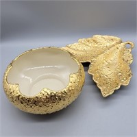 WEEPING BRIGHT GOLD 22K GOLD BOWL & CANDY LEAF