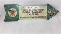 Texaco Fire -Chief Gasoline Arrow Tin Sign, 21" x