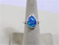 Pear cut blue opal ring