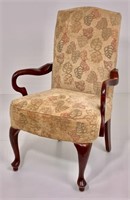 Queen Anne arm chair, mahogany, tapestry fabric,