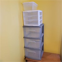 (2) Three Drawer Plastic Storage Shelves &