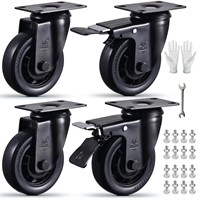 4 Inch Caster Wheels Set of 4 Black